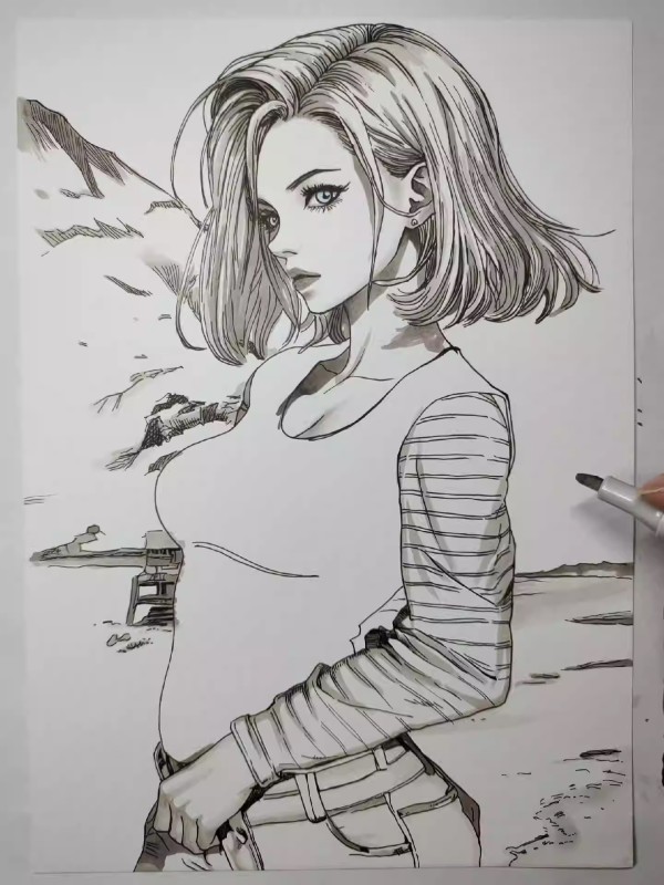 XiaKe's Dragon Ball Android 18 Hot Sexy Hand drawing with Pencil