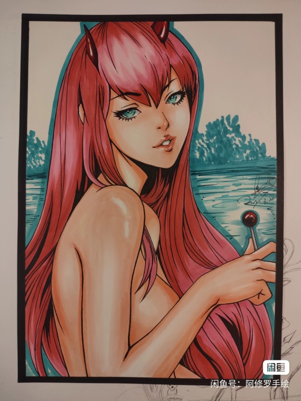 Asura's DARLING in the FRANXX 002 Zero Two Hot Sexy Hand drawing with marker