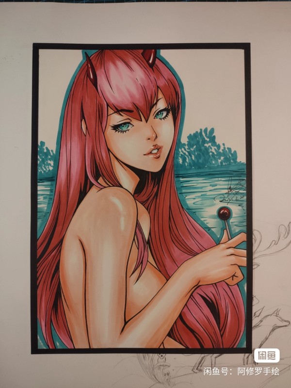 Asura's DARLING in the FRANXX 002 Zero Two Hot Sexy Hand drawing with marker