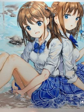 QianQian's Twin girls at seaside Hot Sexy Hand drawing with marker