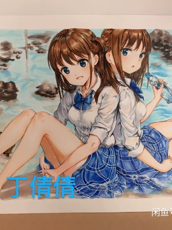 QianQian's Twin girls at seaside Hot Sexy Hand drawing with marker