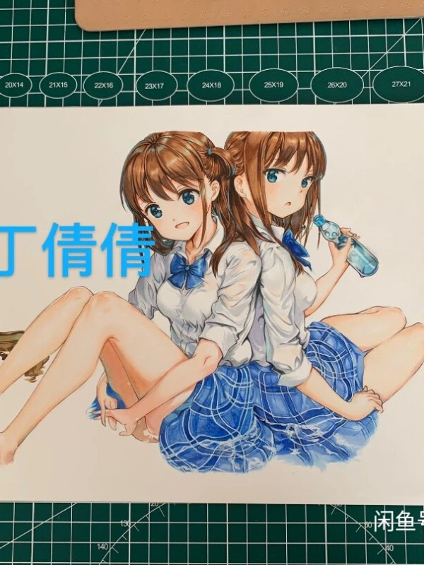 QianQian's Twin girls at seaside Hot Sexy Hand drawing with marker