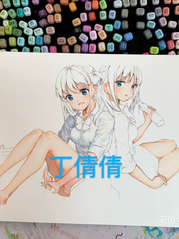 QianQian's Twin girls at seaside Hot Sexy Hand drawing with marker