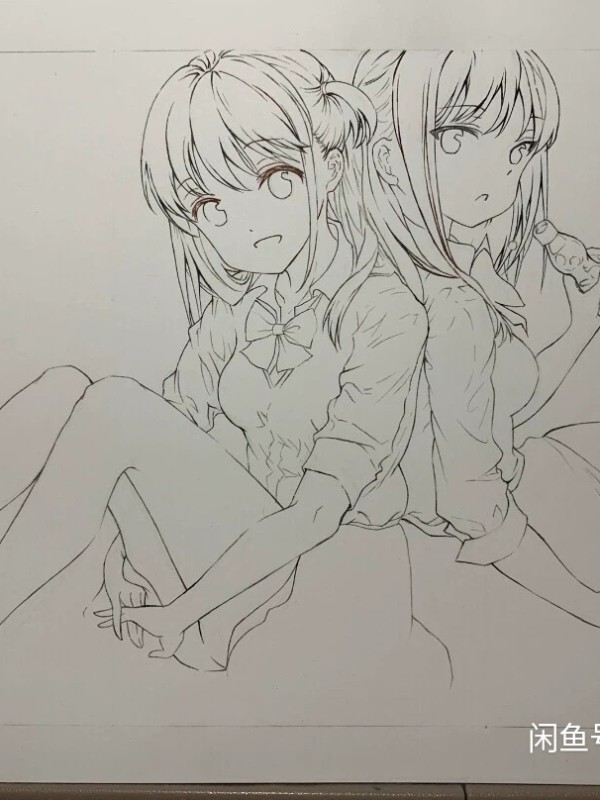 QianQian's Twin girls at seaside Hot Sexy Hand drawing with marker