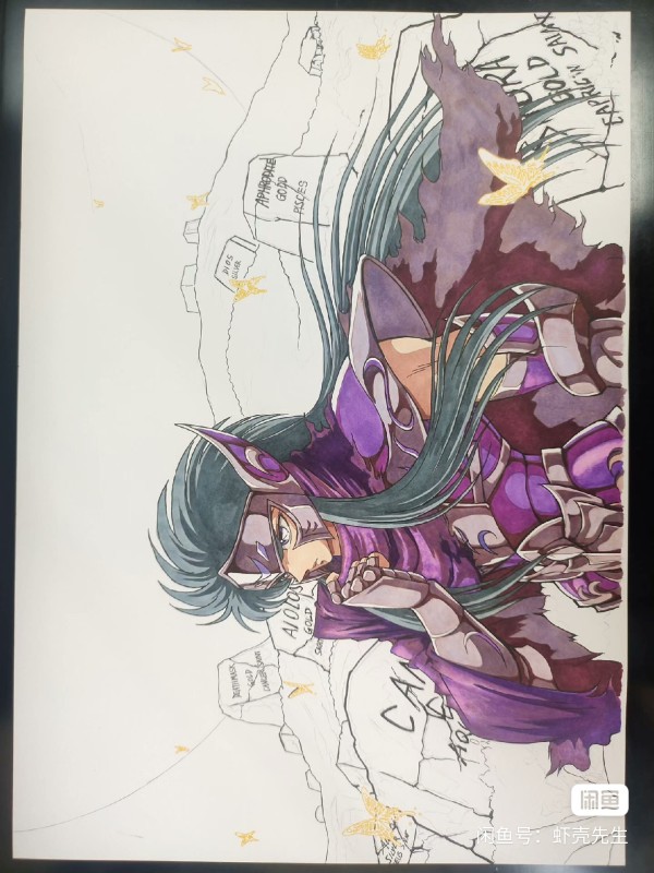 XiaKe's Saint Seiya purple Camus Aquarius Hand drawing with marker