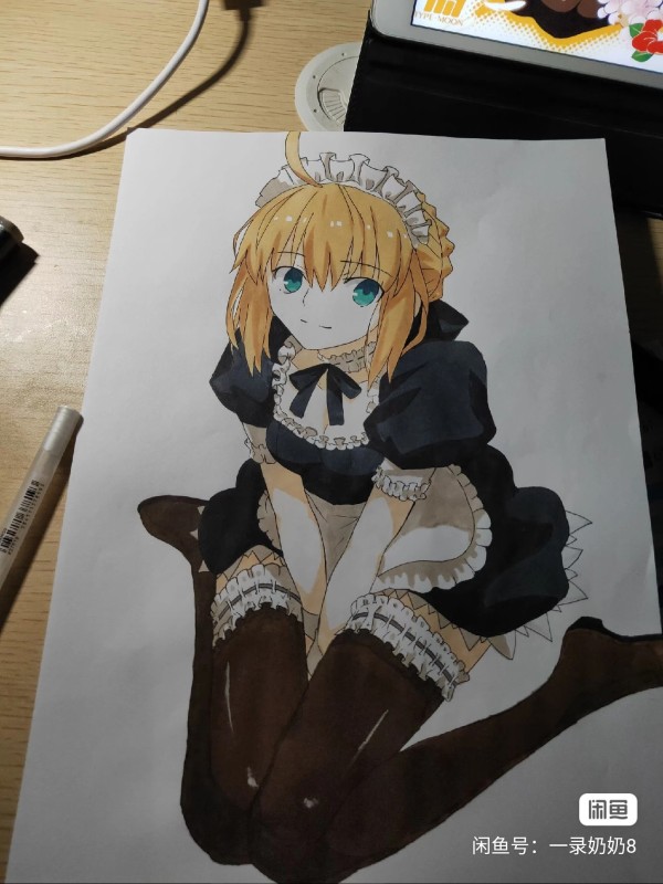 YiLu's FATE SABER maid Hot Sexy Hand drawing with marker