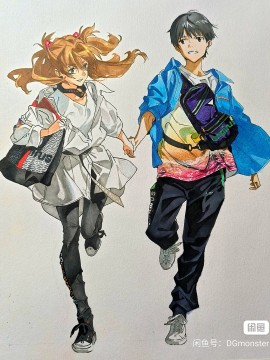 DGmonster's EVA Ikari Shinji and Asuka Langley Soryu Hand drawing with marker