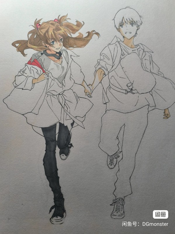 DGmonster's EVA Ikari Shinji and Asuka Langley Soryu Hand drawing with marker