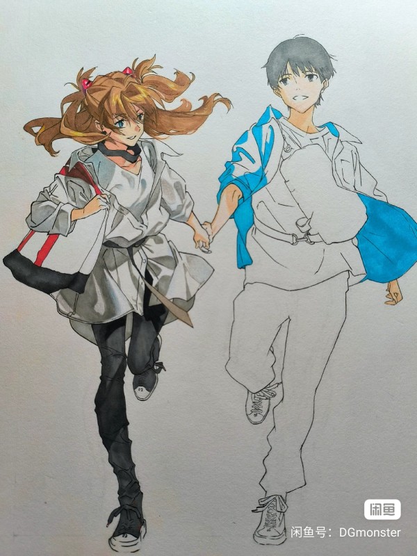 DGmonster's EVA Ikari Shinji and Asuka Langley Soryu Hand drawing with marker