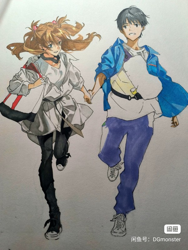DGmonster's EVA Ikari Shinji and Asuka Langley Soryu Hand drawing with marker