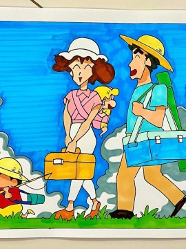 WEIWEI's Crayon Shin-chan Family Portrait on summer vacation Hand drawing with marker