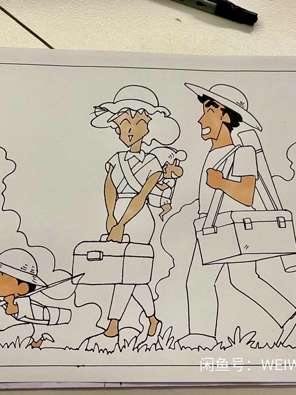 WEIWEI's Crayon Shin-chan Family Portrait on summer vacation Hand drawing with marker