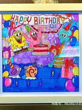 WEIWEI's SpongeBob SquarePants Happy Birthday Hand drawing with marker
