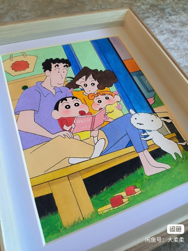 Rourou's Crayon Shin-chan Family Portrait Watercolor Painting