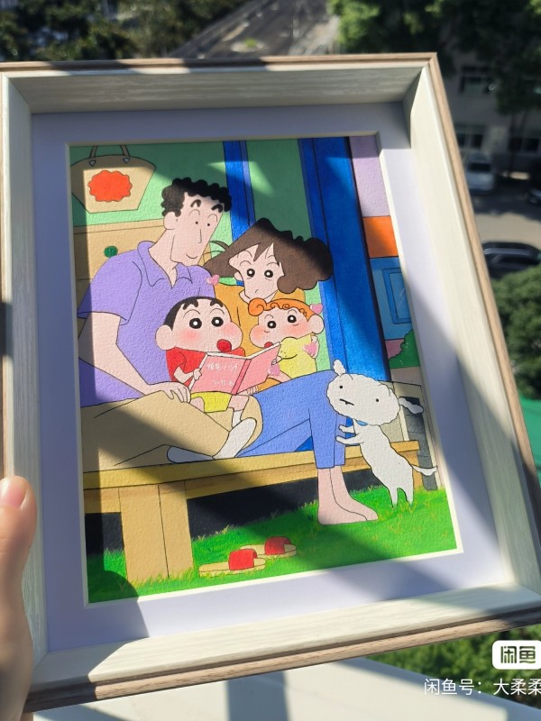 Rourou's Crayon Shin-chan Family Portrait Watercolor Painting